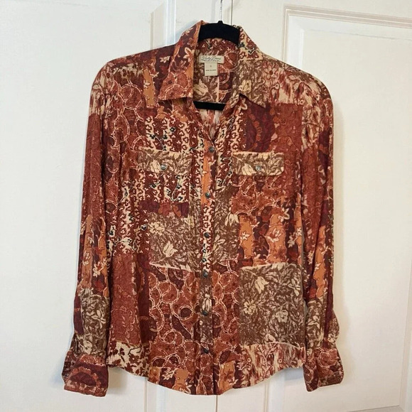 Lucky Brand Silk Mixed Print Floral Patchwork  Button Up Shirt Womens Small - Picture 2 of 6